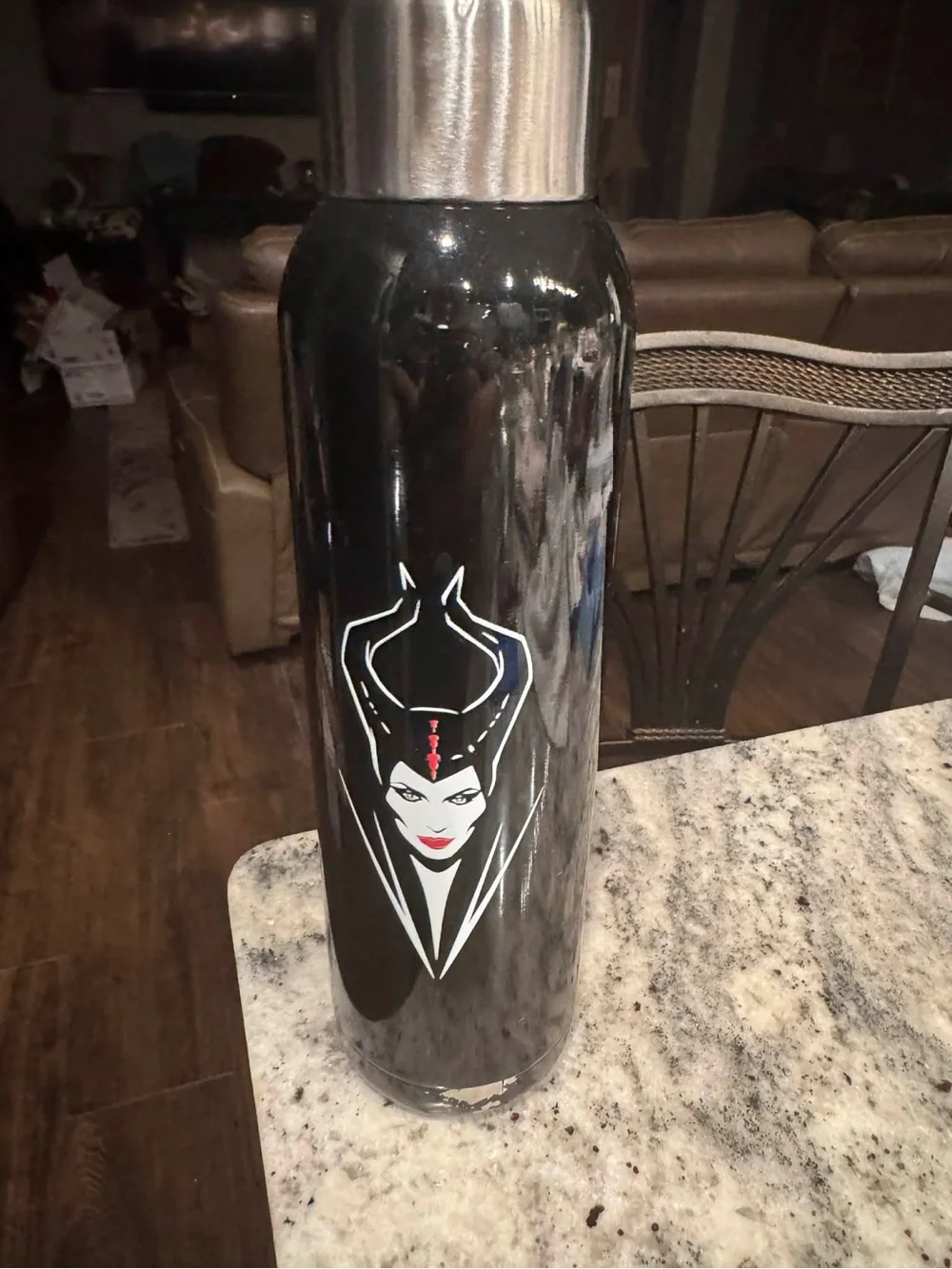 Disney Black Maleficent Stainless Steel Water Bottle with White and Red Artwork